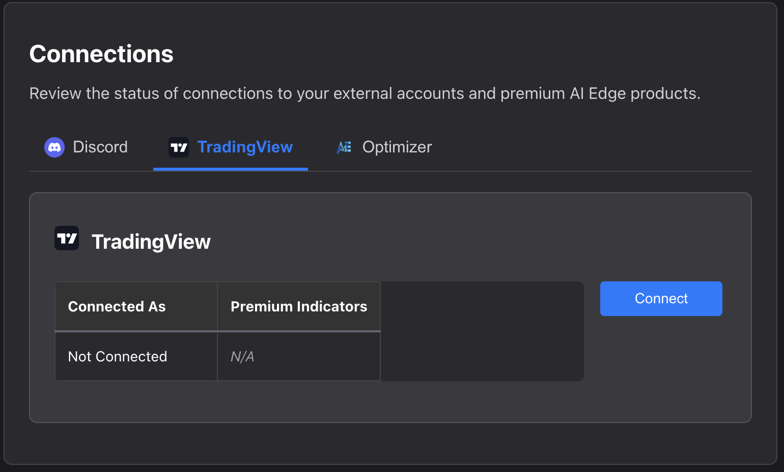 Connections Panel - TradingView Tab